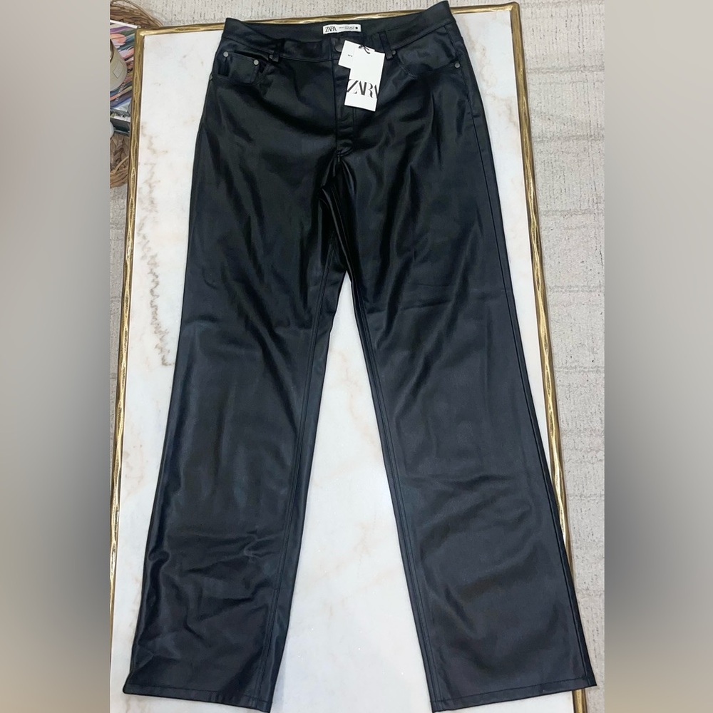 Zara 90s Wide leg faux leather jeans
